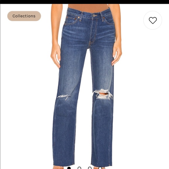 redone 90's high rise loose distressed straight leg jeans - Picture 1 of 8
